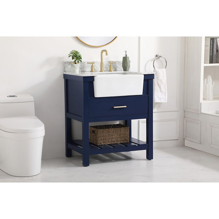 Elegant Clement 30" Single Bathroom Vanity, Blue/Backsplash
