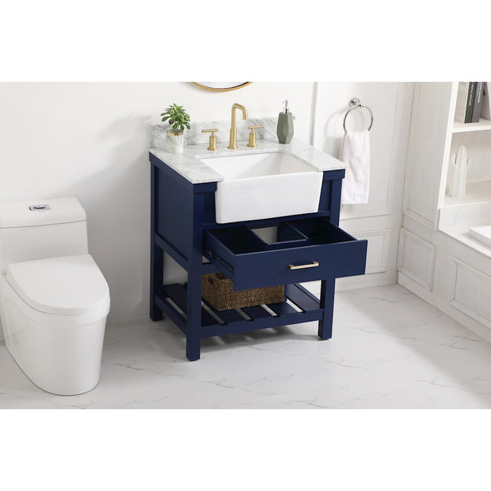 Elegant Clement 30" Single Bathroom Vanity, Blue/Backsplash
