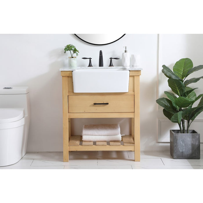 Elegant Clement 30" Single Bathroom Vanity, Natural Wood