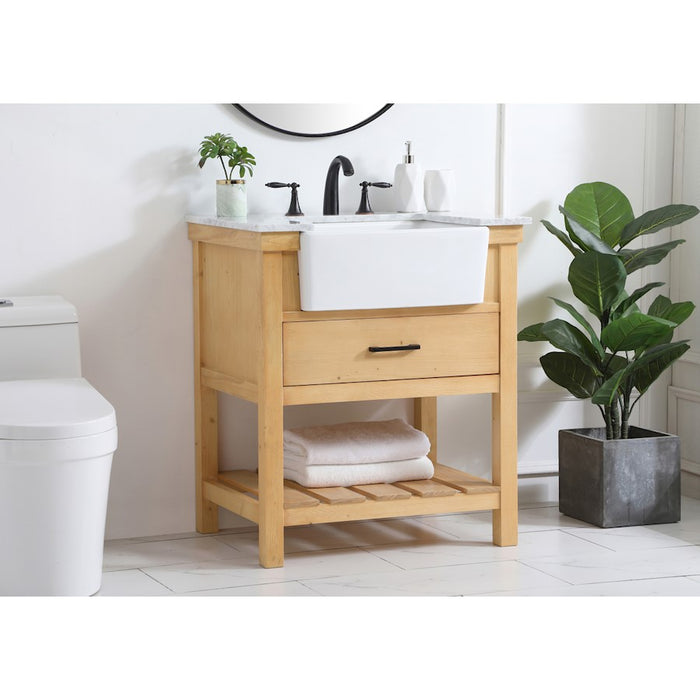 Elegant Clement 30" Single Bathroom Vanity, Natural Wood
