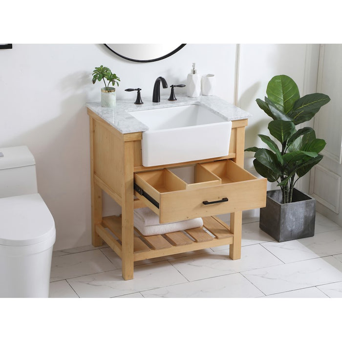 Elegant Clement 30" Single Bathroom Vanity, Natural Wood