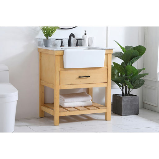 Elegant Clement 30" Single Vanity, Natural Wood/Backsplash