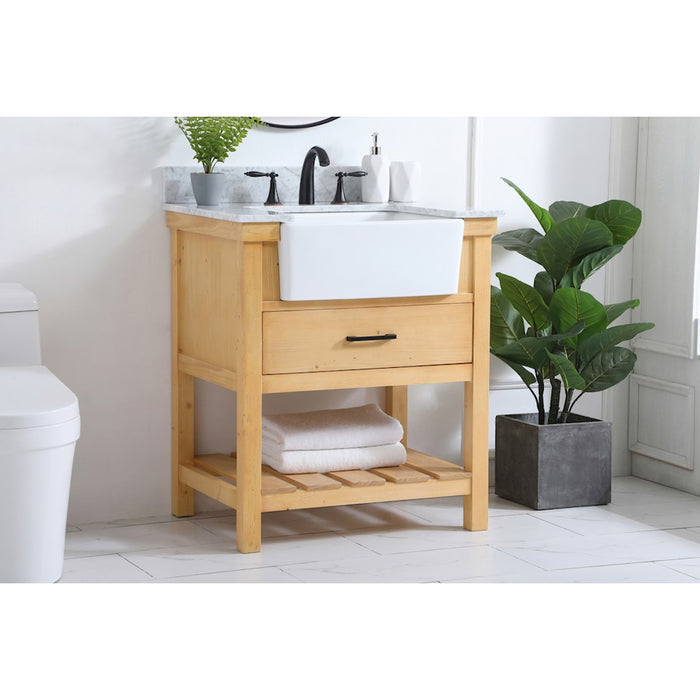 Elegant Clement 30" Single Vanity, Natural Wood/Backsplash