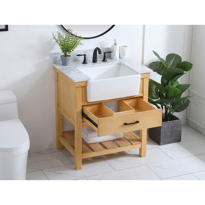 Elegant Clement 30" Single Vanity, Natural Wood/Backsplash