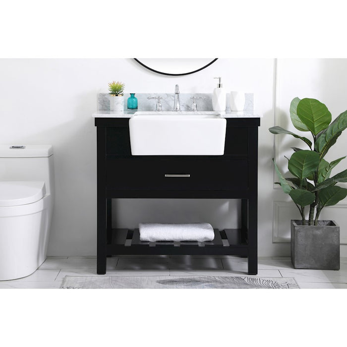 Elegant Clement 36" Single Bathroom Vanity, Black/Backsplash