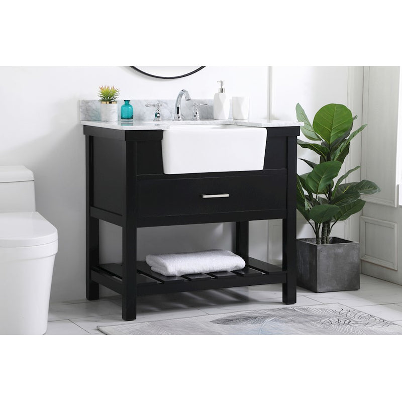 Elegant Clement 36" Single Bathroom Vanity, Black/Backsplash