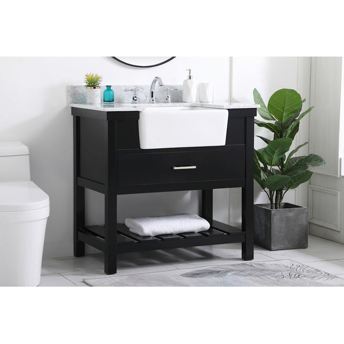 Elegant Clement 36" Single Bathroom Vanity, Black/Backsplash
