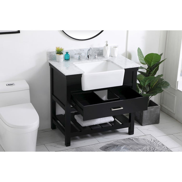 Elegant Clement 36" Single Bathroom Vanity, Black/Backsplash