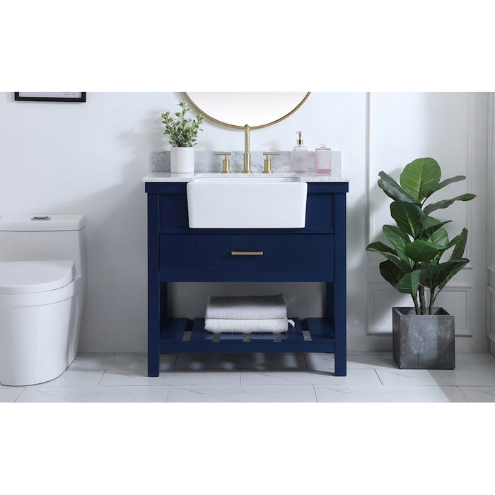Elegant Clement 36" Single Bathroom Vanity, Blue/Backsplash