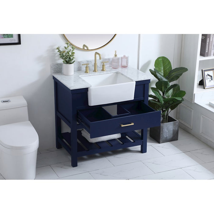 Elegant Clement 36" Single Bathroom Vanity, Blue/Backsplash