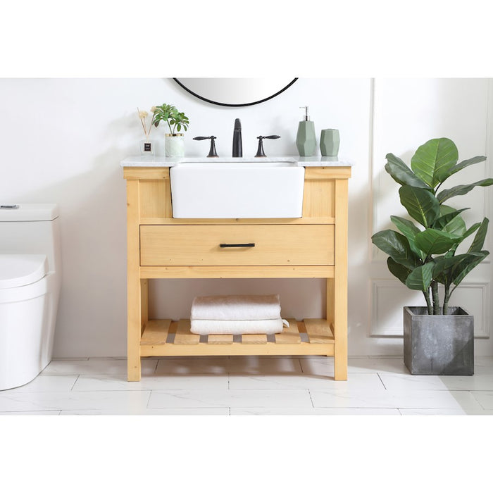 Elegant Clement 36" Single Bathroom Vanity, Natural Wood