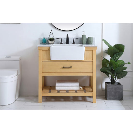 Elegant Clement 36" Single Vanity, Natural Wood/Backsplash