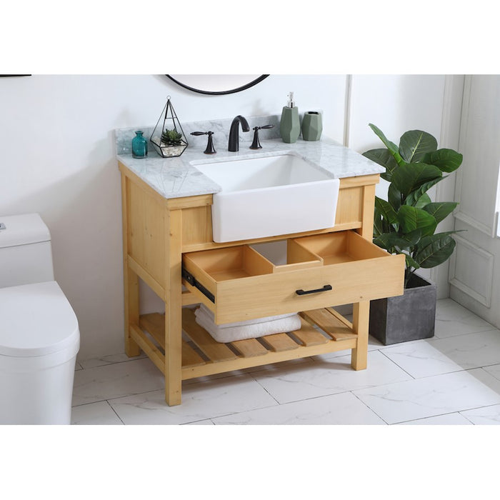 Elegant Clement 36" Single Vanity, Natural Wood/Backsplash