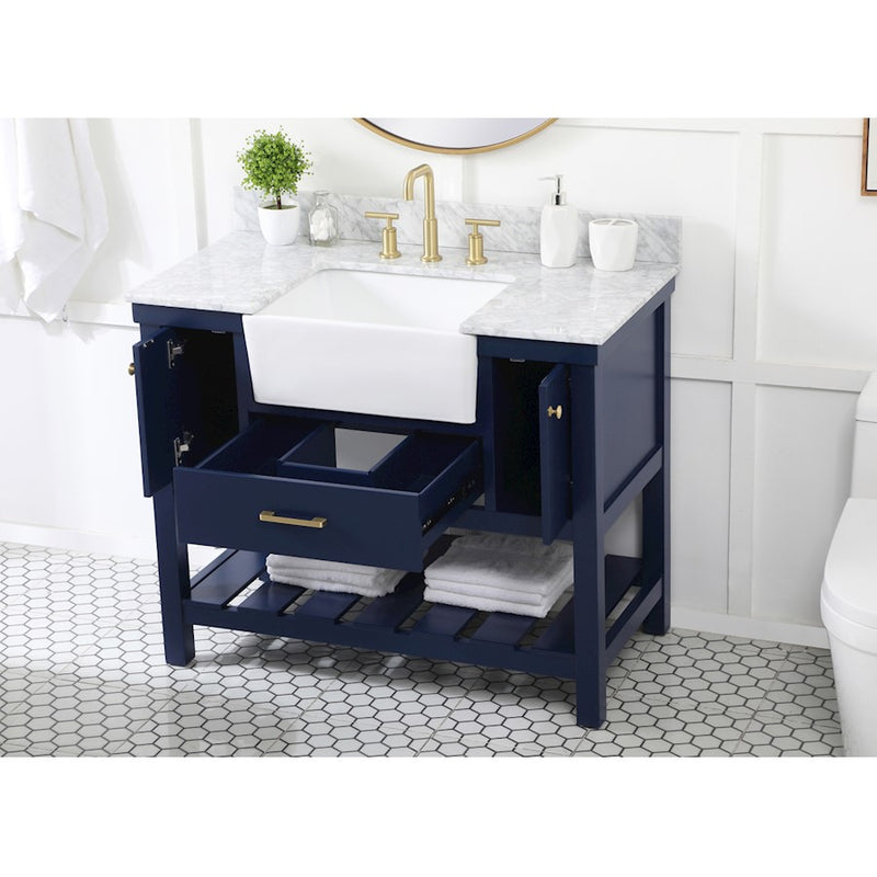 Elegant Clement 42" Single Bathroom Vanity, Blue/Backsplash