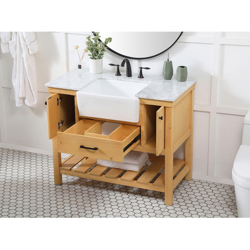 Elegant Clement 42" Single Bathroom Vanity, Natural Wood