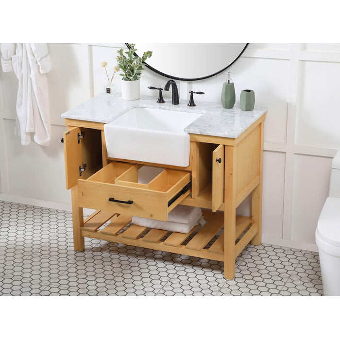 Elegant Clement 42" Single Bathroom Vanity, Natural Wood