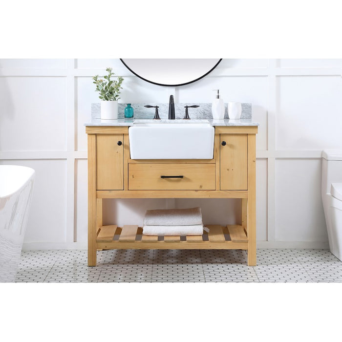 Elegant Clement 42" Single Vanity, Natural Wood/Backsplash
