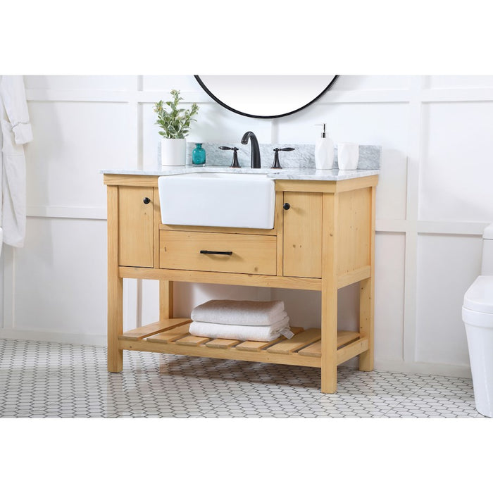 Elegant Clement 42" Single Vanity, Natural Wood/Backsplash