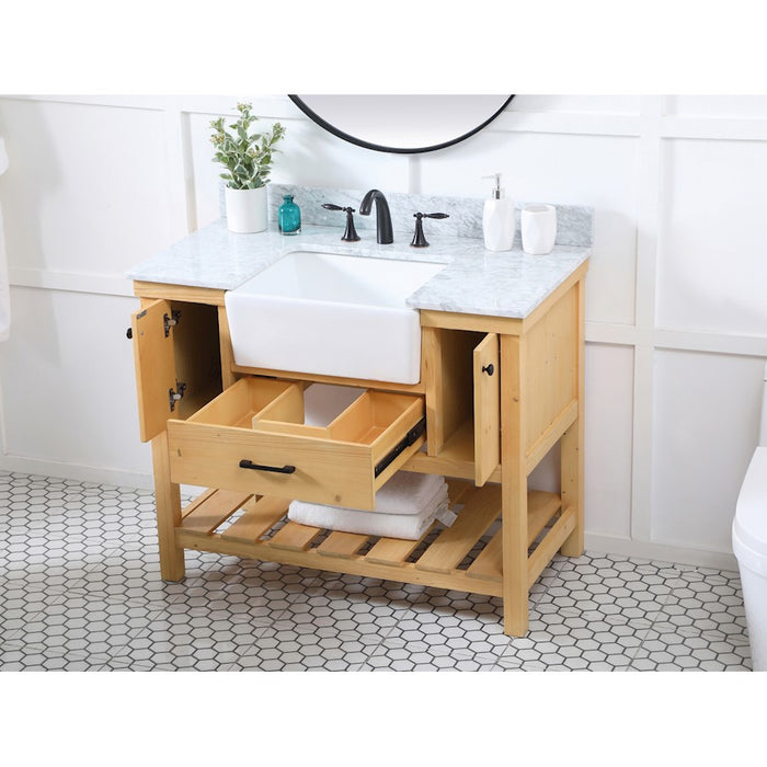 Elegant Clement 42" Single Vanity, Natural Wood/Backsplash