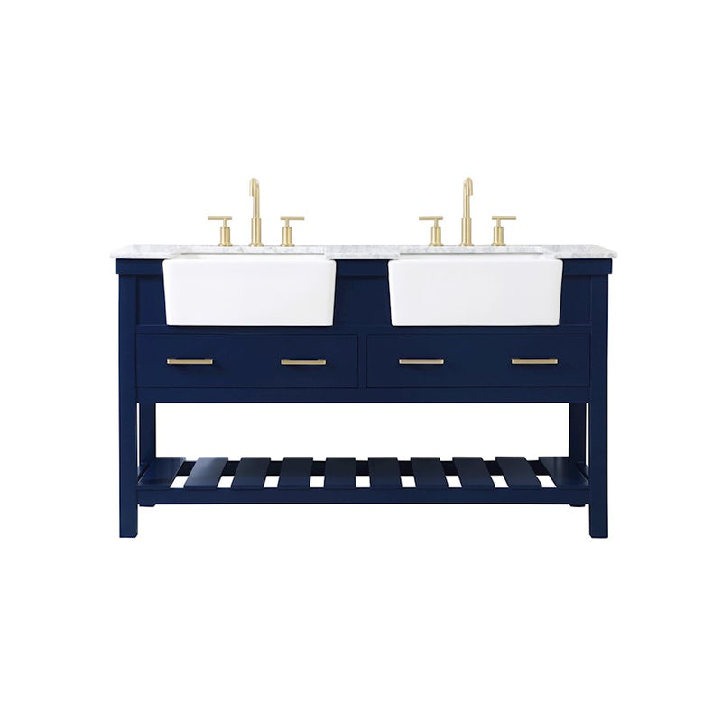 Elegant Kitchen/Bath Clement 60" Double Bathroom Vanity, Blue - VF60160DBL
