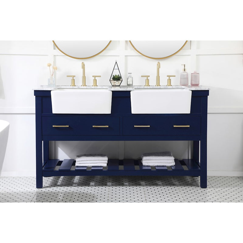 Elegant Kitchen/Bath Clement 60" Double Bathroom Vanity, Blue