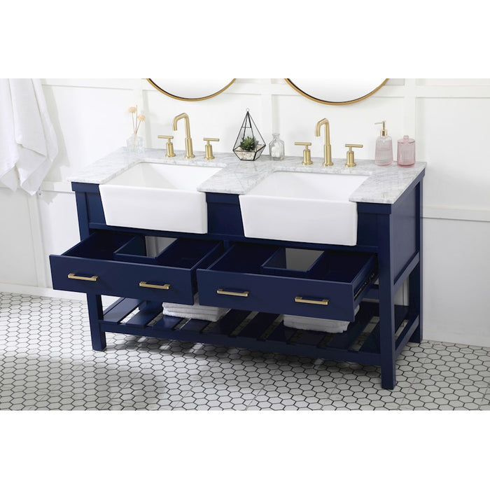 Elegant Kitchen/Bath Clement 60" Double Bathroom Vanity, Blue