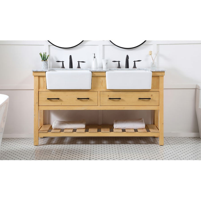 Elegant Clement 60" Double Bathroom Vanity, Natural Wood