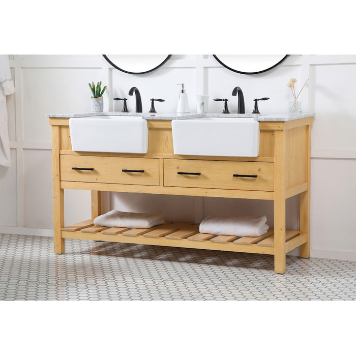 Elegant Clement 60" Double Bathroom Vanity, Natural Wood