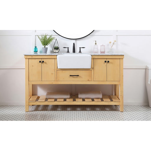Elegant Clement 60" Single Bathroom Vanity, Natural Wood