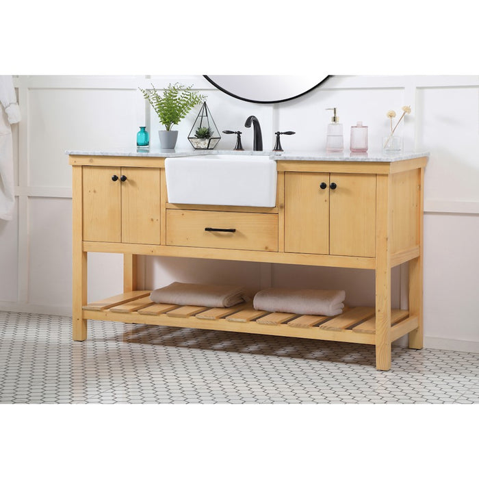 Elegant Clement 60" Single Bathroom Vanity, Natural Wood