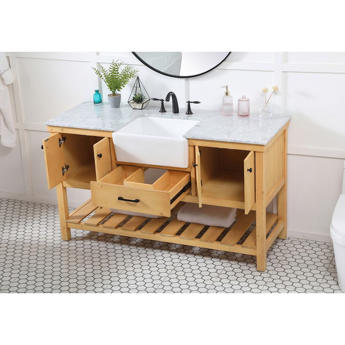 Elegant Clement 60" Single Bathroom Vanity, Natural Wood
