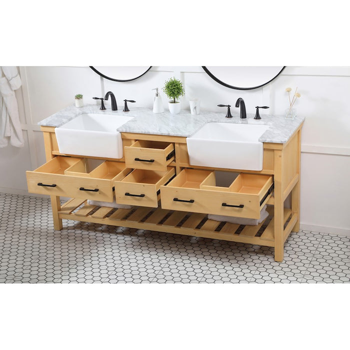 Elegant Clement 72" Double Bathroom Vanity, Natural Wood