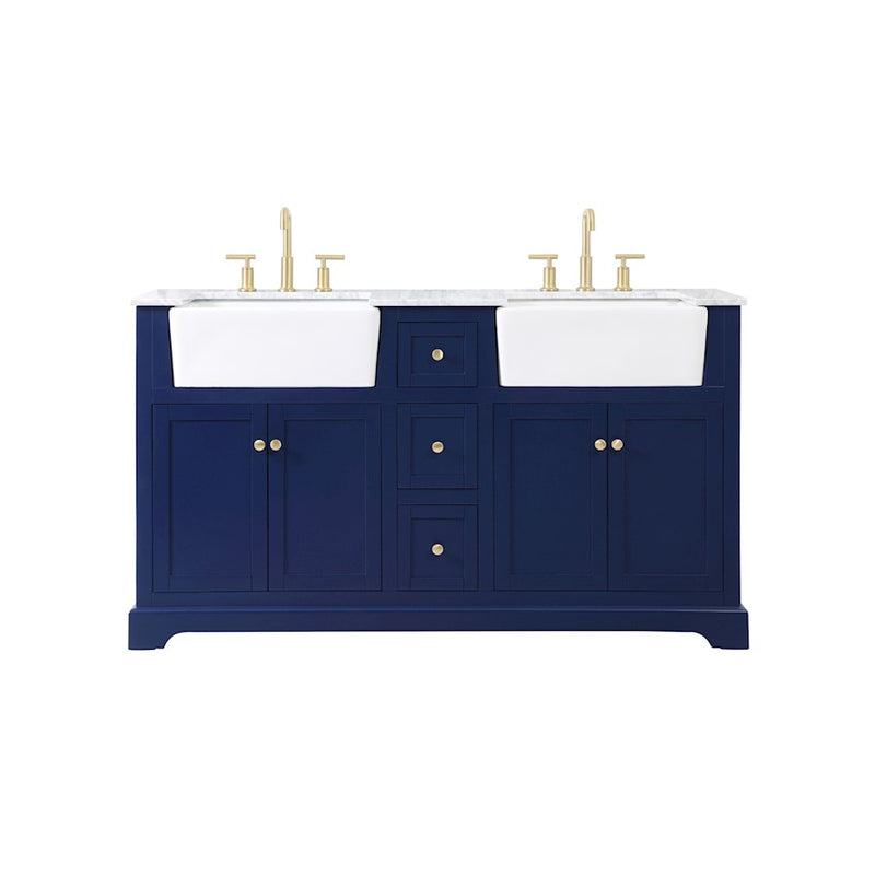 Elegant Kitchen/Bath Franklin 60" Double Bathroom Vanity, Blue - VF60260DBL