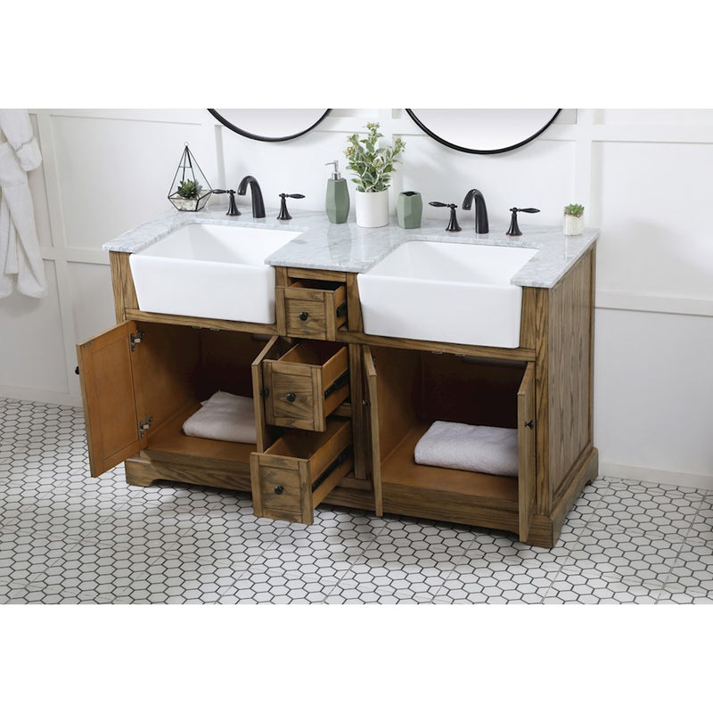 Elegant Kitchen/Bath Franklin 60" Double Bathroom Vanity, Driftwood