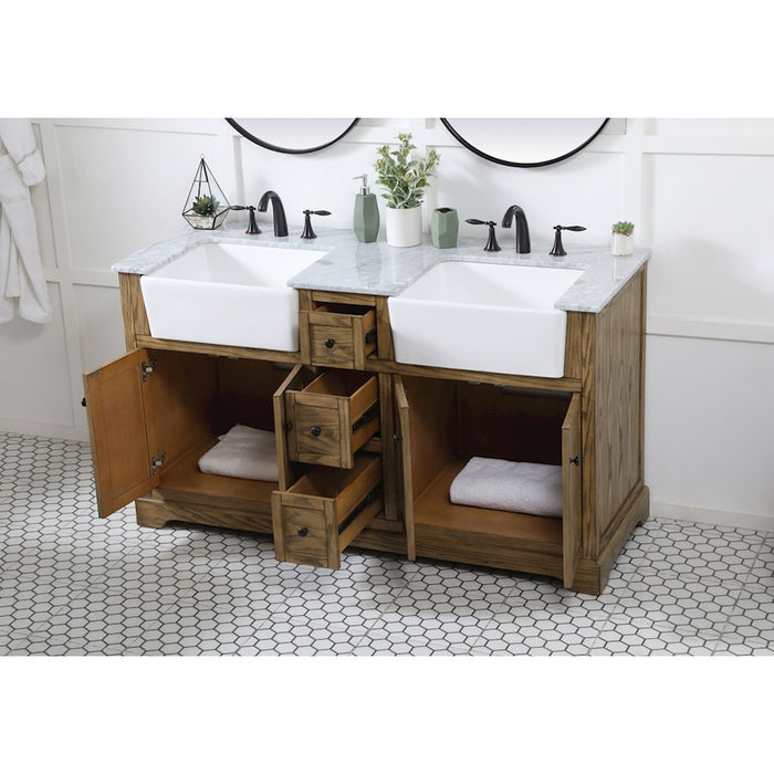 Elegant Kitchen/Bath Franklin 60" Double Bathroom Vanity, Driftwood