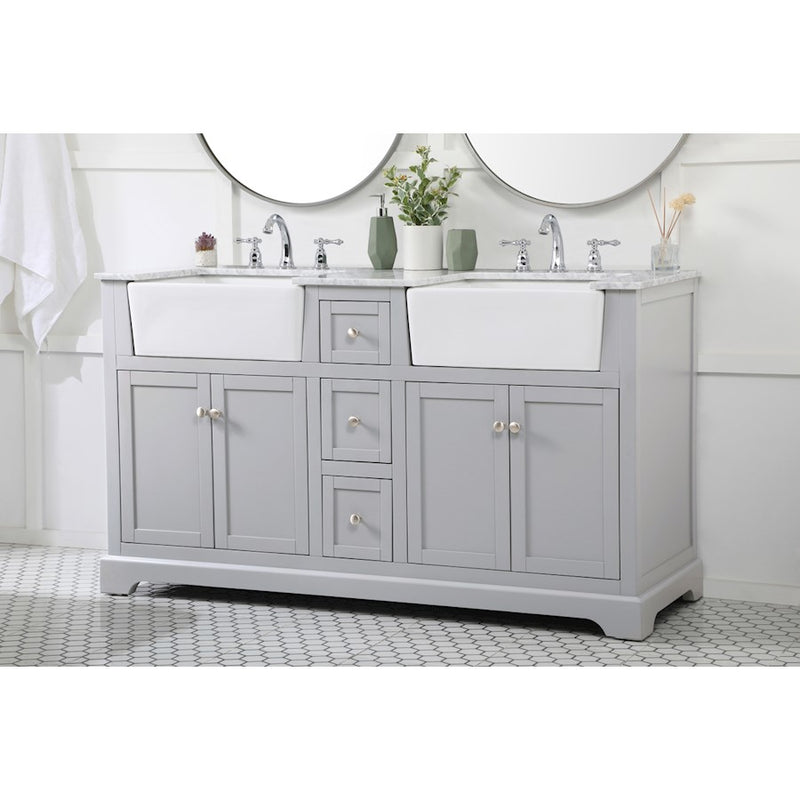 Elegant Kitchen/Bath Franklin 60" Double Bathroom Vanity, Grey