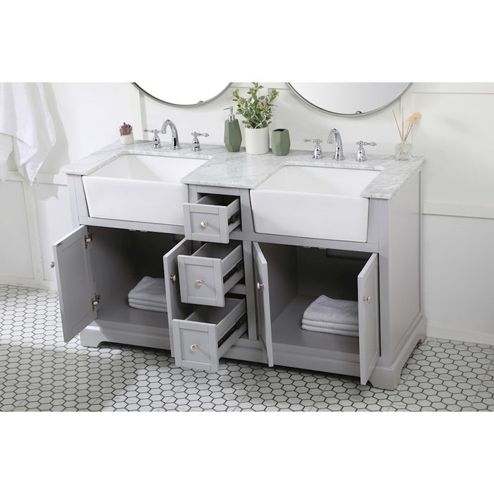 Elegant Kitchen/Bath Franklin 60" Double Bathroom Vanity, Grey