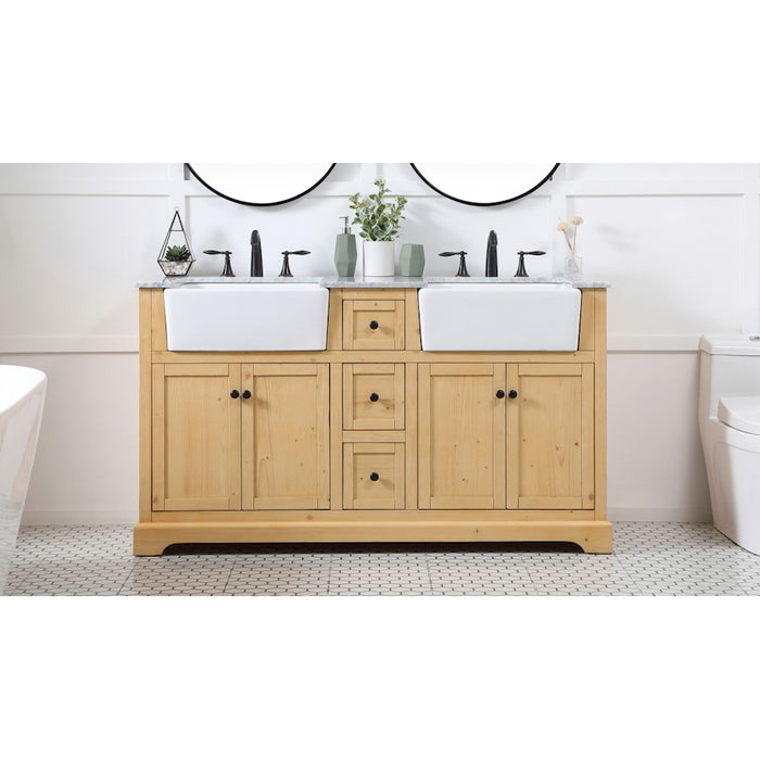 Elegant Franklin 60" Double Bathroom Vanity, Natural Wood