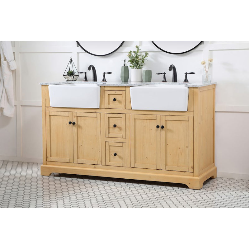 Elegant Franklin 60" Double Bathroom Vanity, Natural Wood