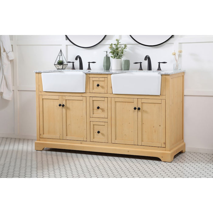 Elegant Franklin 60" Double Bathroom Vanity, Natural Wood