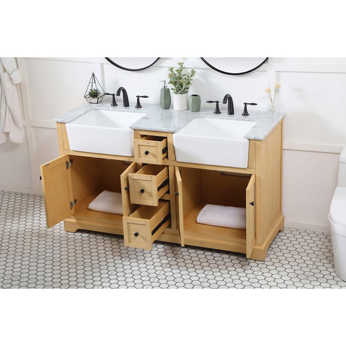 Elegant Franklin 60" Double Bathroom Vanity, Natural Wood