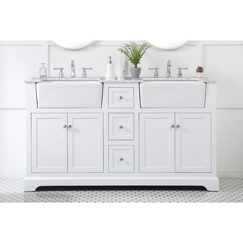 Elegant Kitchen/Bath Franklin 60" Double Bathroom Vanity, White