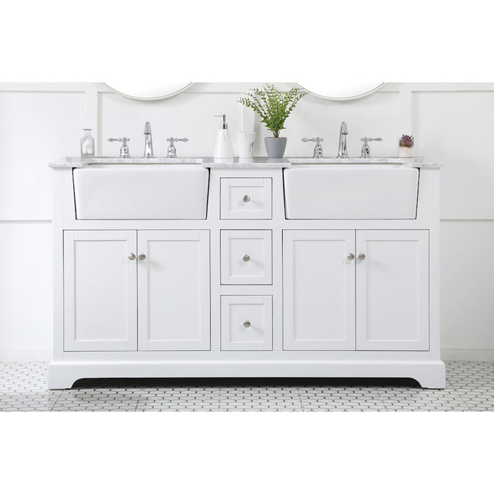 Elegant Kitchen/Bath Franklin 60" Double Bathroom Vanity, White