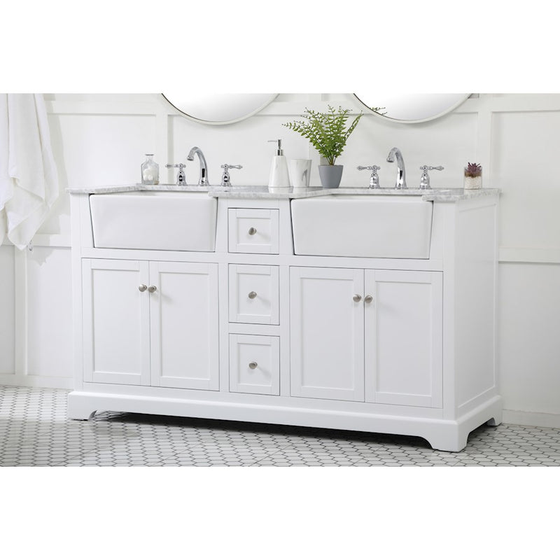 Elegant Kitchen/Bath Franklin 60" Double Bathroom Vanity, White