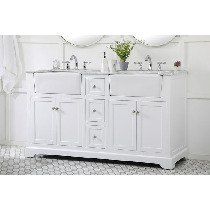 Elegant Kitchen/Bath Franklin 60" Double Bathroom Vanity, White