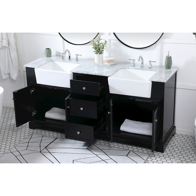 Elegant Kitchen/Bath Franklin 72" Double Bathroom Vanity, Black