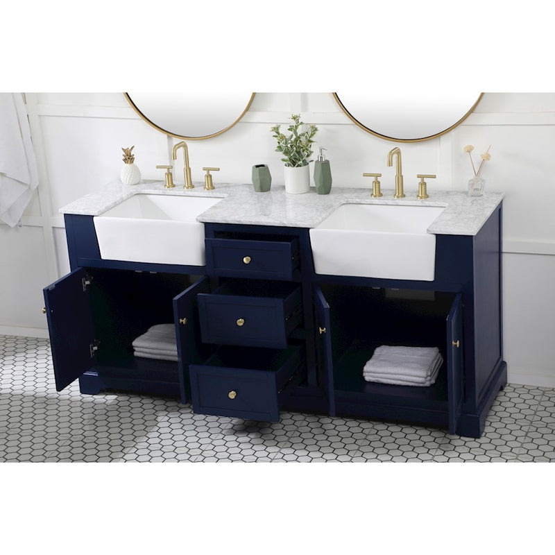Elegant Kitchen/Bath Franklin 72" Double Bathroom Vanity, Blue