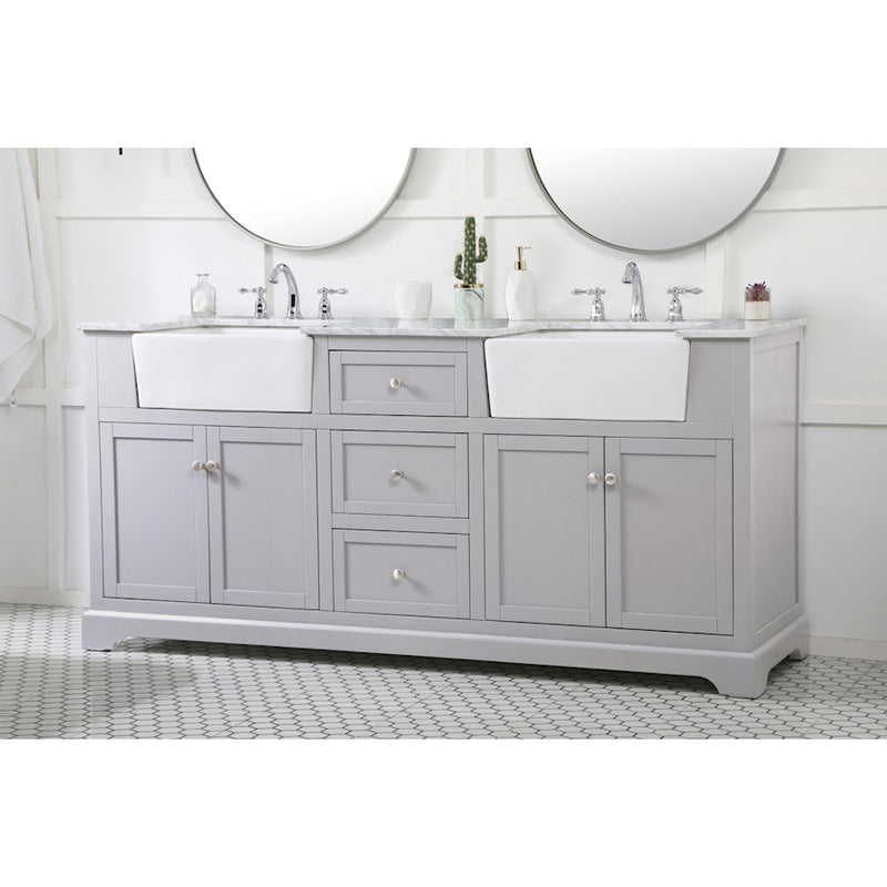 Elegant Kitchen/Bath Franklin 72" Double Bathroom Vanity, Grey