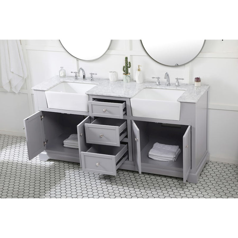 Elegant Kitchen/Bath Franklin 72" Double Bathroom Vanity, Grey