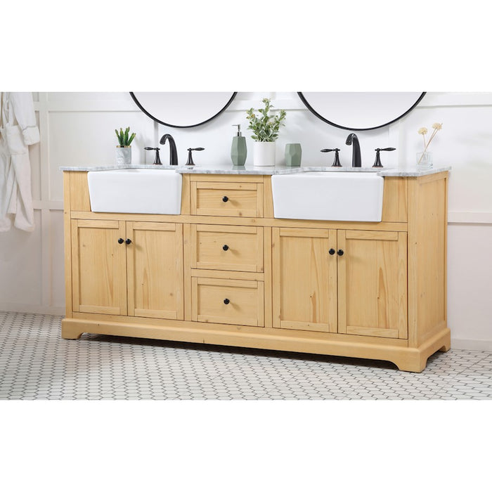 Elegant Franklin 72" Double Bathroom Vanity, Natural Wood